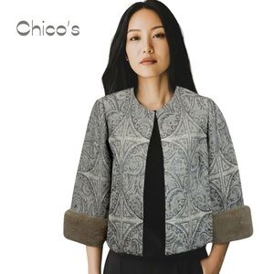 Chico’s Tan Metallic Faux Fur Jacket Size 4P